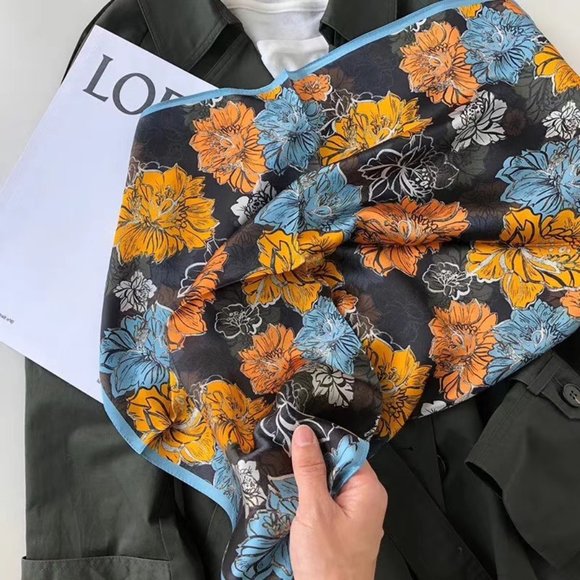 Luxury Designer Inspired Orange Bloom Neck Scarf - Picture 3 of 6